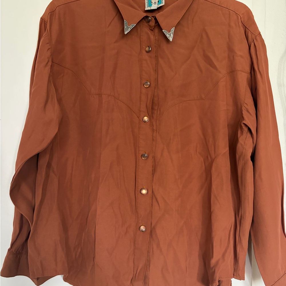 Rust Western Button-Up Shirt with Silver Collar Tips